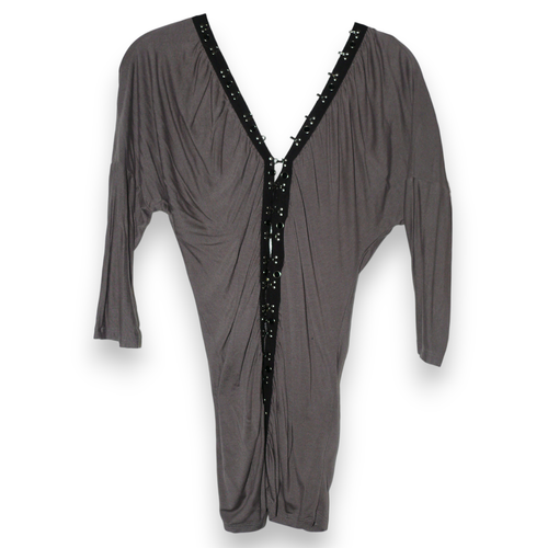 Soul Revival Top Gray Studded Hook Eye 3/4 Sleeves Adjustable Size Medium - Picture 4 of 9