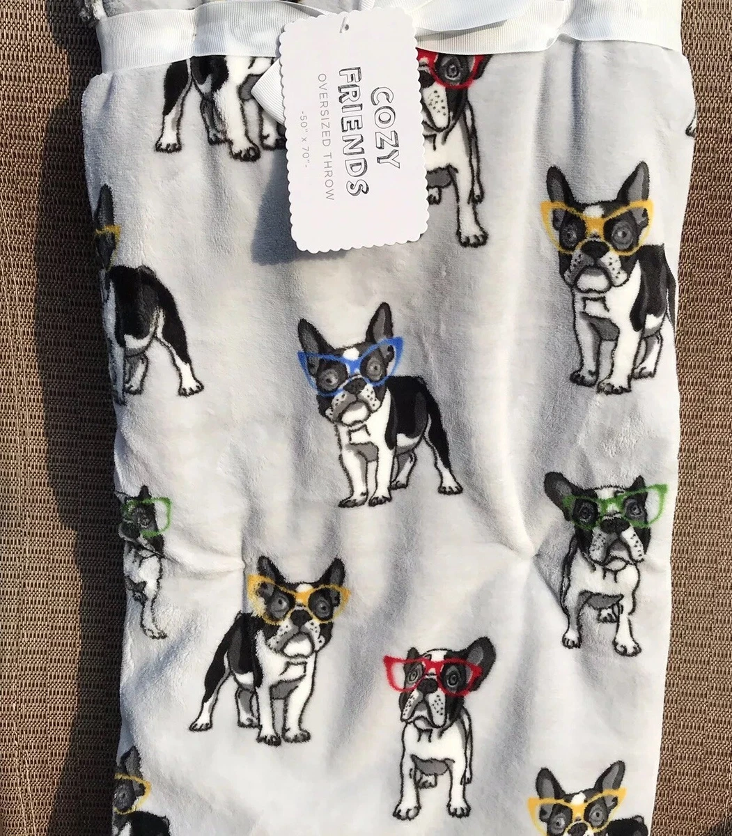 French Bulldog Boston Terrier With Glasses Plush Throw Blanket