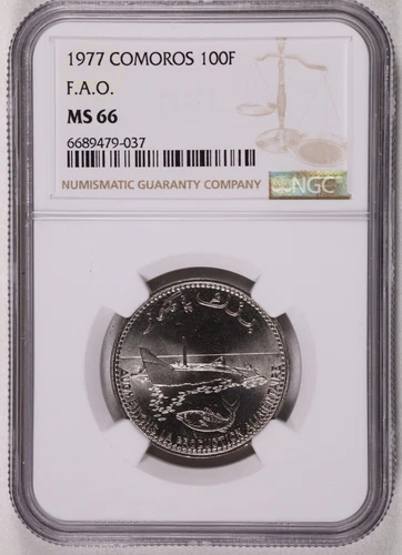 1977 COMOROS 100 FRANCS - NGC MS 66