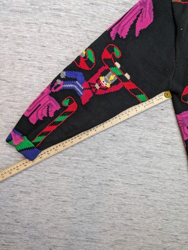VTG Jack B Quick Belle Point Christmas Cardigan 90s Sz M Allover Print Buttons - Picture 11 of 13