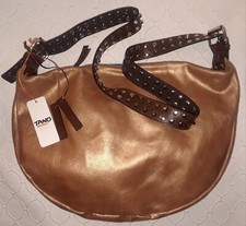 Tano Metallic Copper Distressed Leather Stud Bohemian Hippie Crossbody Hobo Bag