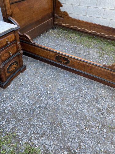 RENAISSANCE INLAID WALNUT MARBLE TOP 2 PC. BEDROOM SET - Picture 3 of 12