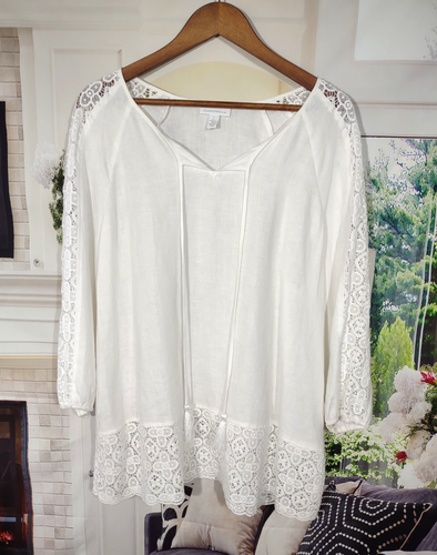 Linen Top Size Large Boho Hippie Southwestern Western Womens Beach Tunic