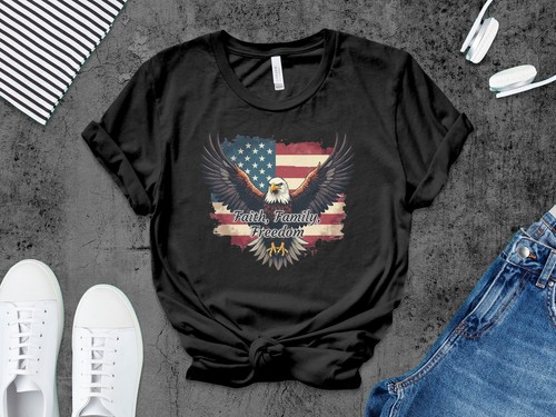 Customizable American Flag Bald Eagle Graphic Design T-Shirts - Picture 7 of 14