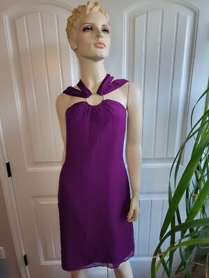 00's Metrostyle purple o-ring halter crisscross midi shift dress sz 6 | eBay