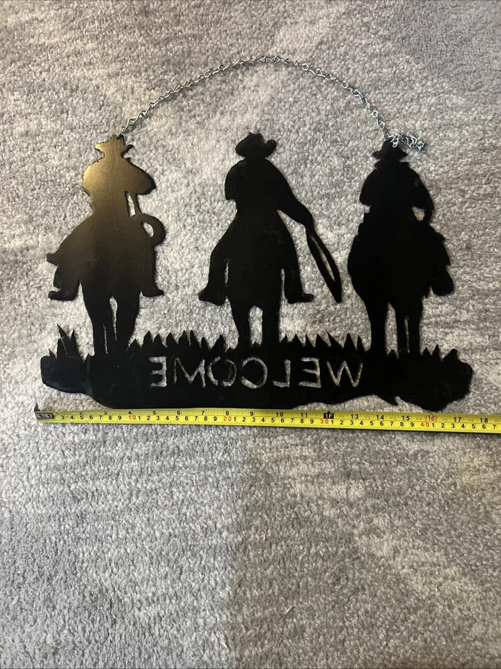 Arte de pared de bienvenida de metal vaquero corte plasma decoración del hogar idea de regalo al aire libre Foto 2 de 3