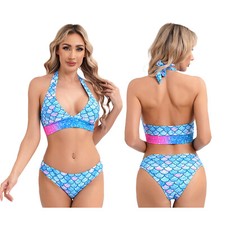 Conjunto de Mujeres Pantalones Trajes Traje de Baño Traje Calzoncillos Cuello en V Playa Disfraz Escamas de Peces