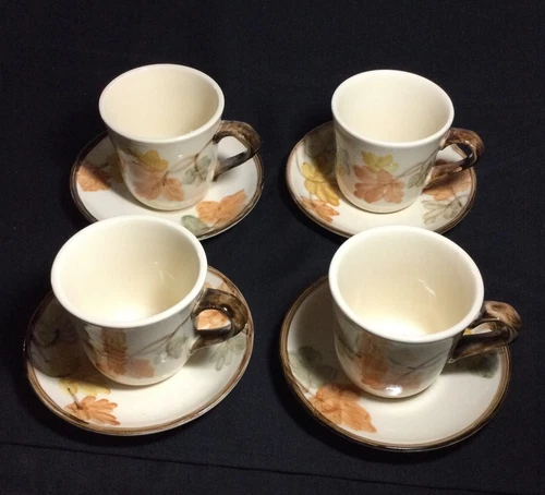 VTG Franciscan October Autumn Leaves Set Of 4 Cups & Saucers Coffee Mug Teacup