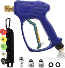 Short Pressure Washer Gun with Swivel 3/8" Quick Connect and M22 14mm / 15mm ...