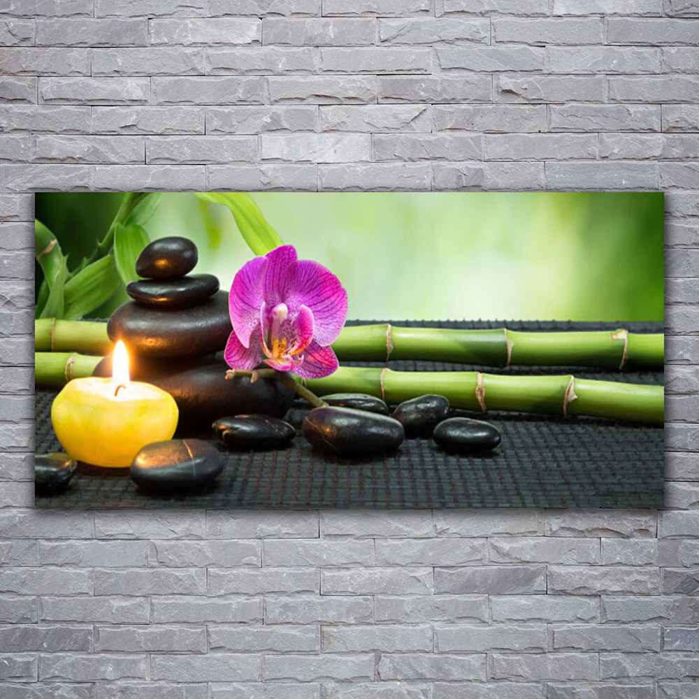 Tableau Art Floral sur Toile Tendue 120x60cm Bougie et Pierres
