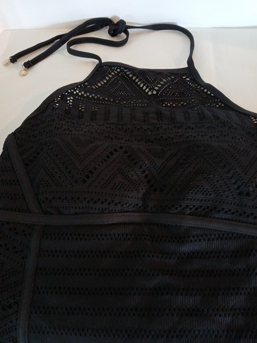 Camiseta Tankini Para Mujer ANNE COLE Negra Acanalada Sin Espalda Talla Grande Nueva con Etiquetas ($68