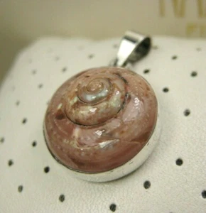 Vintage Sterling Silver Pink Ammolite Stone Nautilus Shell Pendant 925