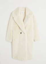New Mango Cream Ivory Faux Fur Maxi Lapels Long Coat Jacket Size Medium