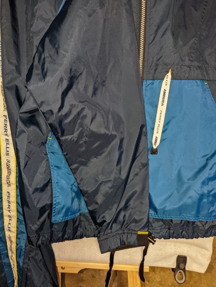 Terno de corrida vintage Perry Ellis America masculino corrida atletismo azul-petróleo tamanho grande - Imagem 3 de 4