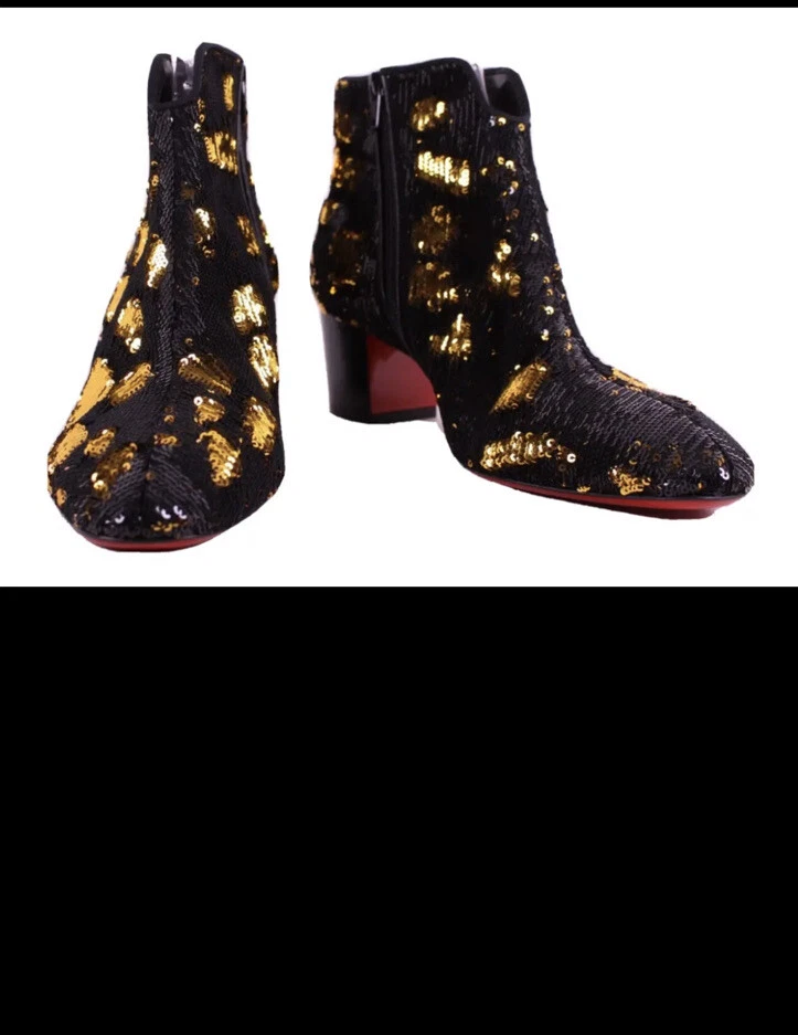 Christian Louboutin Disco Black Gold Ankle Boots