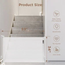 59" RETRACTABLE BABY GATE FOR STAIRS,34" TALL MESH BABY GATE MESH DOG GATE WHITE