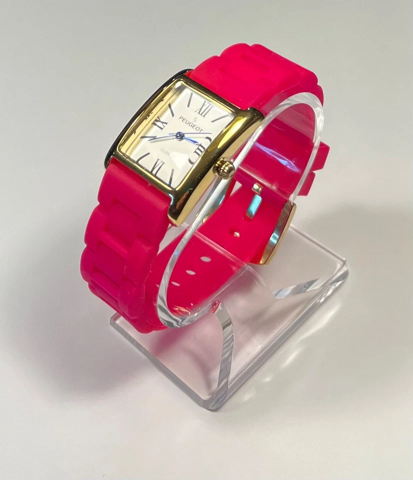 Женские резиновые спортивные часы Peugeot 3036 с металлическим баком ярко-розовые работают хорошо - Изображение 2 из 4
