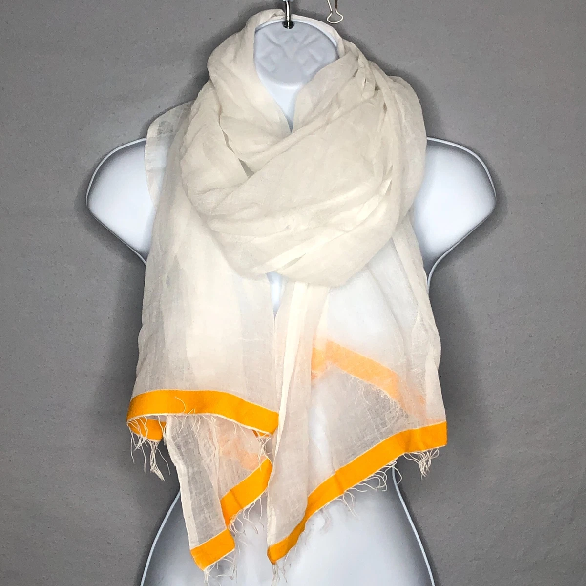 NWOT Lemlem White Gauze Scarf with Orange Finish at end eBay