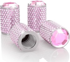 4Pcs Anodized Aluminum Tire Valve Stem Caps with Crystal Diamond D Color: Pink