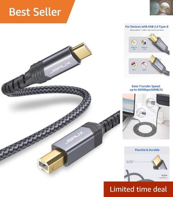 10ft Nylon Braided USB C to USB B Printer Cable - Compatible with Major Brands