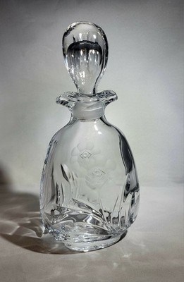 Vtg House of Global Art Lead Crystal Clear Decanter Floral~W. Germany 8.75'' Tall
