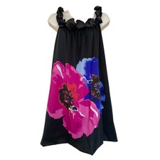 Cotton Club Summer Dress Womens UK 10 Black Floral Ruffle Straps Lined EU38/US6