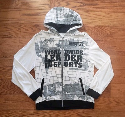 Vintage ESPN All Over Print Full-Zip Hoodie Sweatshirt Size Medium