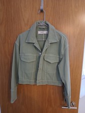 Bershka size M 100% cotton sage green cropped denim jacket