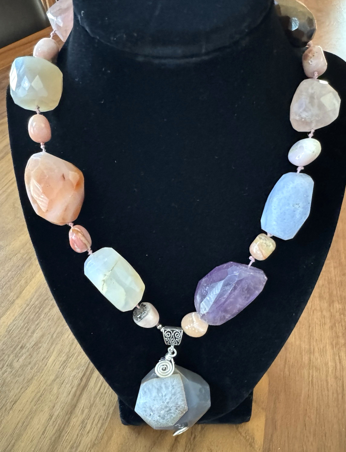 Chunky Gemstone Statement Necklace Agate Druzy Am… - image 1