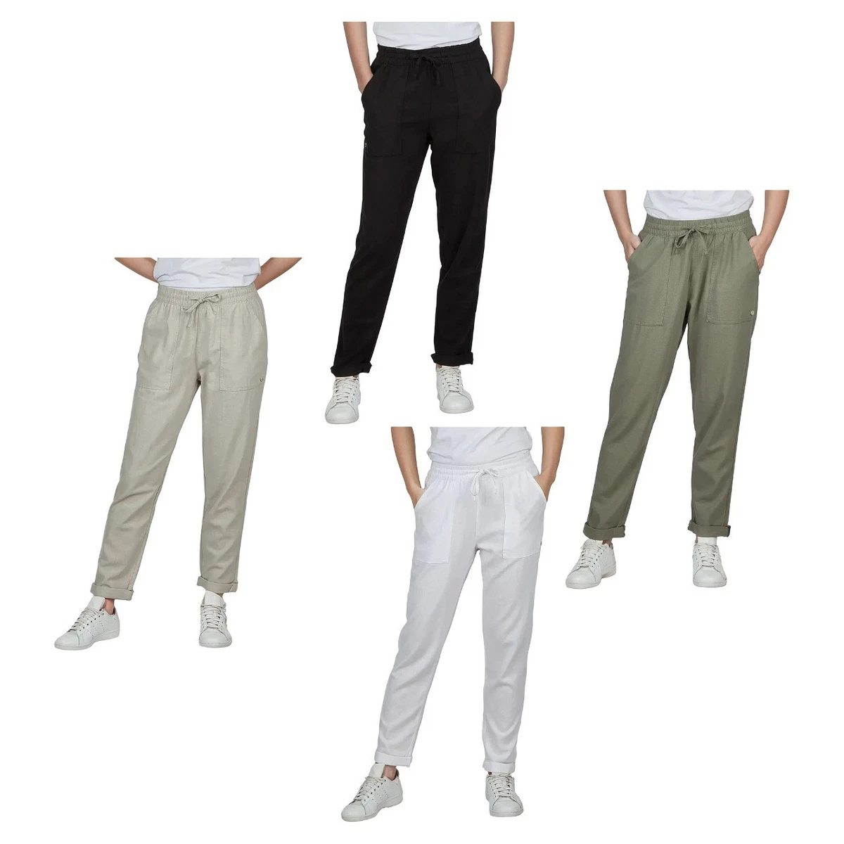 Pantaloncini Donna In Lino E Cotone - Vita Alta Con Coulisse, Leggeri E Traspiranti, Con Tasche, Perfetti Per L'Estate, Lo Sport E Il Tempo Libero (Tinta Unita, Taglie Forti) - 5