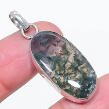 Moss Agate Gemstone Pendant Handmade Engagement Gift Unique Jewelry 1.9" FP 2729