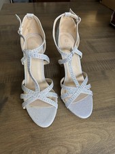 Forever Brand Silver Formal Rhinestone Heels, Strappy Prom Shoes Womens 8.5