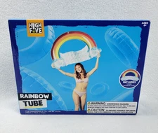 Rainbow Tube Pool Float Multicolor 41.7 in x 28.3 in x 6.7 in High Five Swimming