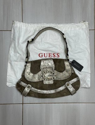 Vintage Guess by Marciano Y2K olive Shoulder Bag Silver Trim Croc Effect Rare