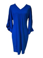 CALVIN KLEIN Women’s Sz 12 Royal Blue Dress Ruffle Sleeves V-Neck Slimming