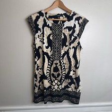 Alfani Women Petite/Large Sleeveless Dress/Top Cream & Black Abstract Print EUC