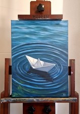 Papierboot Meereslandschaft Gemälde Original Meer Marine Kunst Ozean Wandbild 
