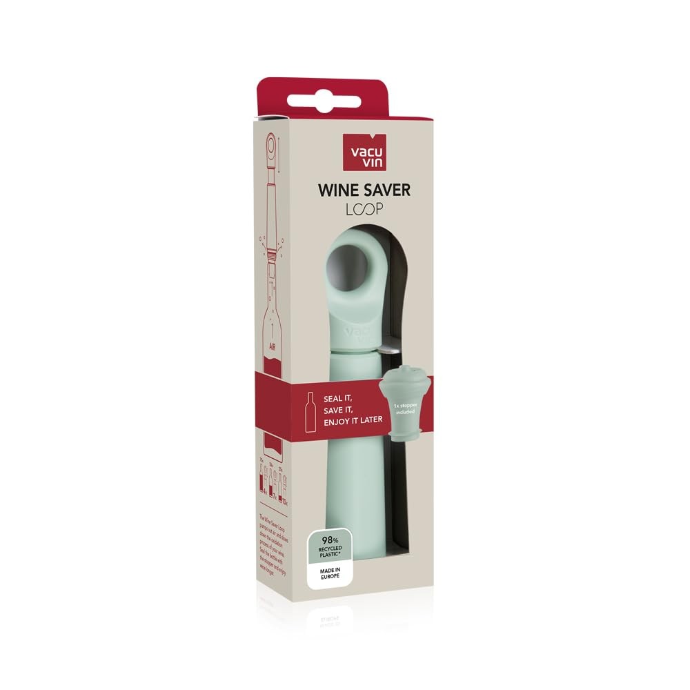 Vacu Vin Loop Jade Wine Pump with Stopper - Vacuum Saver Wine Sealer for Storage