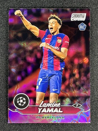 2023-24 Topps Stadium Club Chrome UEFA Lamine Yamal #27 Pink Electric Rookie RC