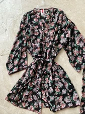 Josie Natori Womens 3-Pieces PJ Set Robe ( L ) Tank and Pants SZ  M Floral Sheer