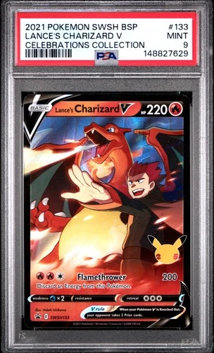 2021 POKEMON SWSH BLACK STAR PROMO CELEBRATIONS COLL LANCE'S CHARIZARD V PSA 9