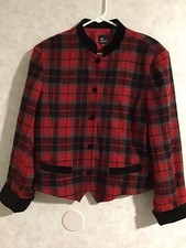 Women s Lizsport Liz Claiborne Red wool blend Plaid Blazer Jacket size 14