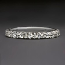 NATURAL DIAMOND WEDDING BAND 3/4 ETERNITY STACKING RING 14k WHITE GOLD CLASSIC