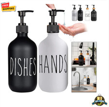 2Pcs 500ml Refillable Soap Dispenser Set   Plastic  Bamboo Pump Bottles