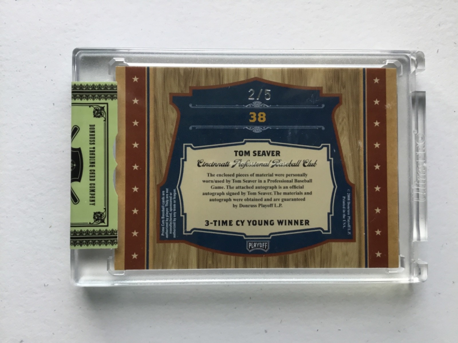 2008 Playoff Prime Cuts Tom Seaver Timeline jersey patch auto 2/5 HOF view 2