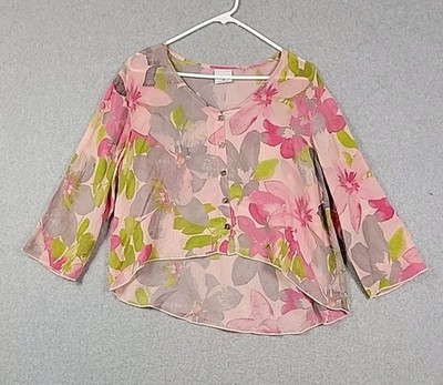 Click by Color Me Cotton Pink Floral LS Hi Lo Button Up Shirt Women's Medium