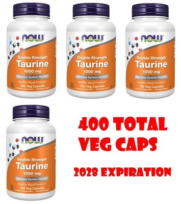 400 Veg Caps (4x100) Now Foods Double Strength Taurine 1000mg Exp 08/2028