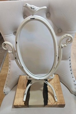 Metal Vanity Mirror Swivel  Shabby Chic Ivory Cream 18  Bird On Top