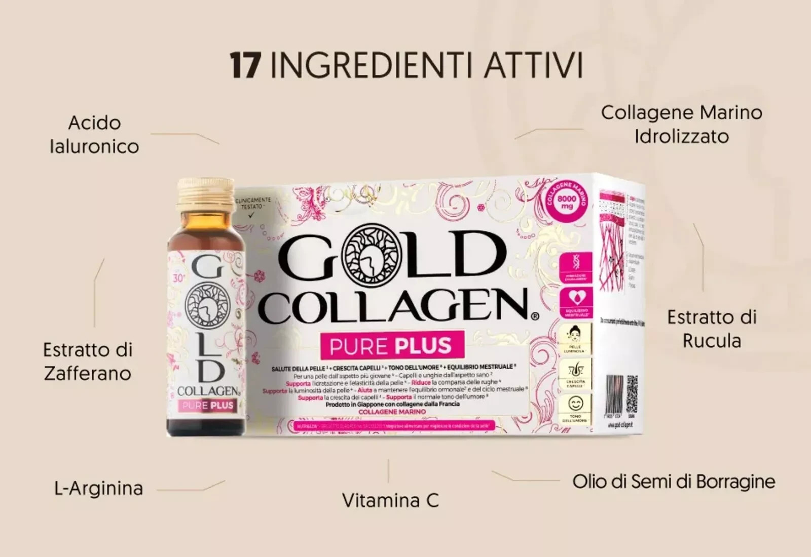 Gold Collagen Pure Liquid Supplement For Hair Skin Nails 10 Bottles Of 50ml