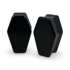 Pair of Onyx Stone Coffin Double Flare Plugs (STN-638) set ear gauges PICK SIZE